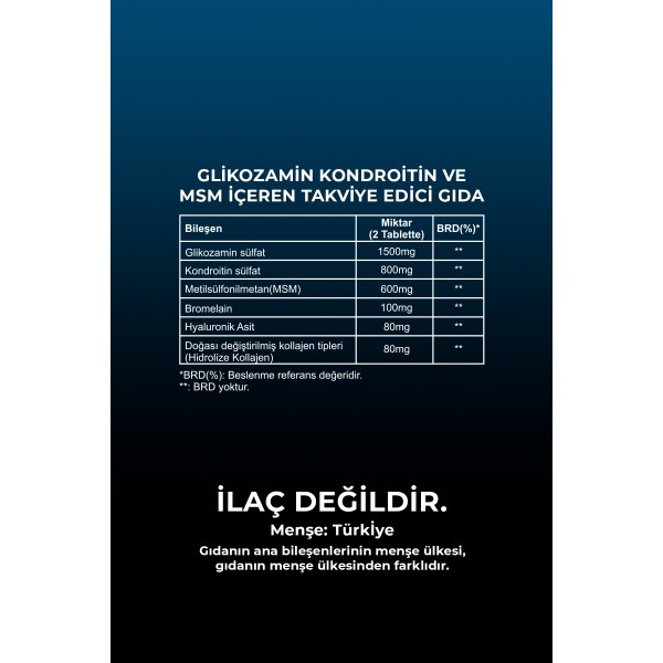 GLİKOZAMİN KONDROİTİN VE MSM İÇEREN TAKVİYE EDİCİ GIDA 60 TABLET