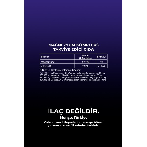 MAGNEZYUM KOMPLEKS TAKVİYE EDİCİ GIDA 60 TABLET