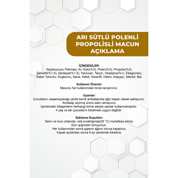 Arı Sütlü Polenli Propolisli Macun 230gr Arı Sütlü Polenli Propolisli Macun 230gr