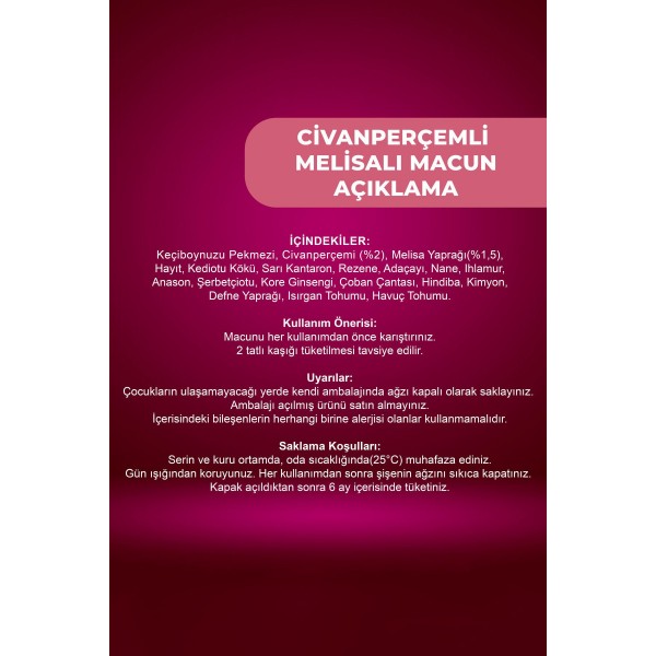 Civanperçemli Melisalı Macun 230 gr Civanperçemli Melisalı Macun 230 gr